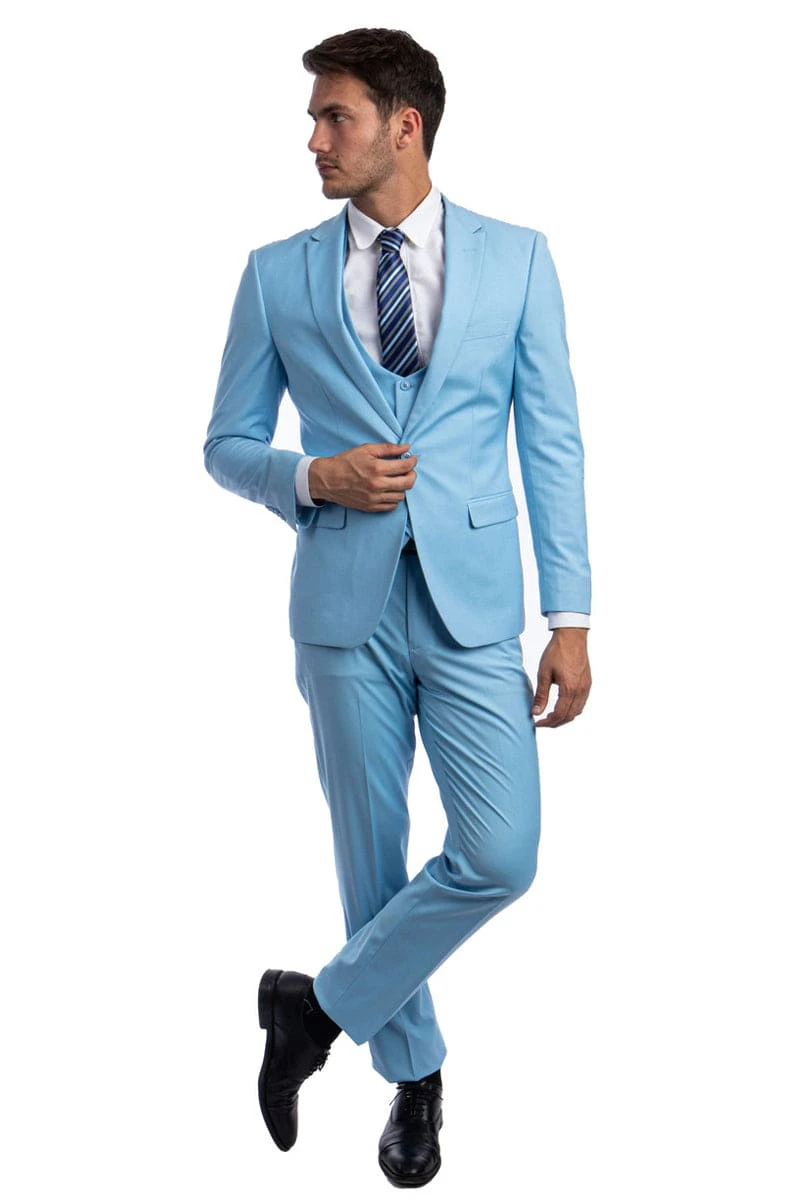 "Sky Blue Men's Skinny Wedding & Prom 2025 Suit - One Button Peak Lapel With Lowcut Vest" 2 "Sky Blue Men's Skinny Wedding & Prom 2025 Suit - One Button Peak Lapel With Lowcut Vest" - Image 2