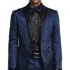 Mens One Button Slim Fit Paisley Wedding And Navy Blue Prom Tuxedo