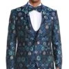 Mens One Button Vested Floral Print Prom And Wedding Tuxedo Navy Blue Satin Vest And Pants -Alberto Nardoni Shop Navy Blue Satin Vest and Pants