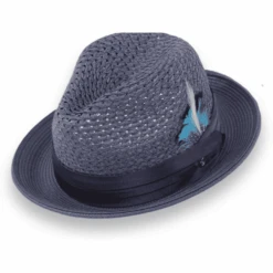 Castor Crushable Straw Hat Fedora In Navy