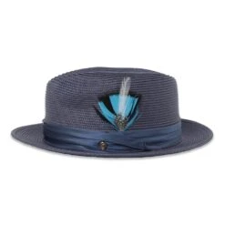 Tapa Crushable Straw Hat Fedora In Navy -Alberto Nardoni Shop Navy.2