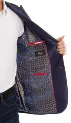 Navy Blue And Gold Trim Tuxedo Dinner Jacket - Navy Blue Blazer -Alberto Nardoni Shop Navy Blue 3