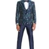 Men's One Button Vested Floral Print Navy Blue Wedding Tuxedo 2 Men's One Button Vested Floral Print Navy Blue Wedding Tuxedo -Alberto Nardoni Shop Navy Blue Suit2