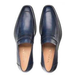 Mezlan Navy Burnished Calfskin Penny Loafer – Classic Elegance In Rich Italian Leather -Alberto Nardoni Shop Navy Burnished9 a088fac0 48a1 46eb bb66 0e3a15696225
