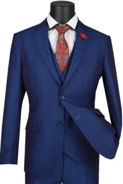 Mens Ultra Slim Fit Vested Textured Suit In Blue
