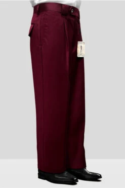 Mens Italian Wool Wide Leg Dress Pants In Burgundy