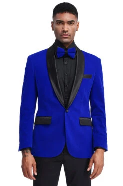 "Royal Blue Velvet Tuxedo Jacket - Men's Slim Fit Shawl Lapel For Wedding & Prom 2025"