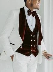 White And Burgundy Tuxedos - Velvet Tuxedos