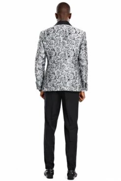 Mens One Button Skinny Fit Paisley Floral Vested Prom Tuxedo In Silver And Black -Alberto Nardoni Shop One Button Skinny Fit
