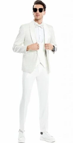 Mens One Button Vested Solid Shawl Collar Wedding And Prom Tuxedo In Ivory -Alberto Nardoni Shop One Button Vested Solid Ivory