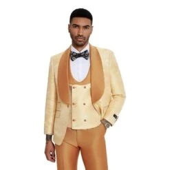 2025 Prom Special Orange Tuxedo Suit W/ Double-Breasted Vest By Tazzio -Alberto Nardoni Shop Orange 2