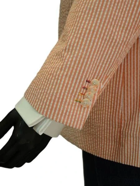 Alberto Nardoni Brand Orange Seersucker Sear Sucker Suit Blazer Sport Coat Jacket 2 Alberto Nardoni Brand Orange Seersucker Sear Sucker Suit Blazer Sport Coat Jacket - Image 2