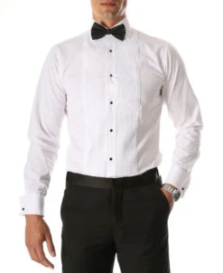 Mens Slim Fit Spread Collar Tuxedo Shirt In White
