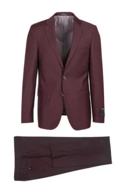 Porto Burgandy, Slim Fit, Pure Wool Suit By Tiglio Luxe - Burgandy