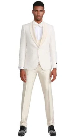 Mens One Button Vested Paisley Prom And Wedding Tuxedo In Ivory -Alberto Nardoni Shop Paisley Prom in Ivory