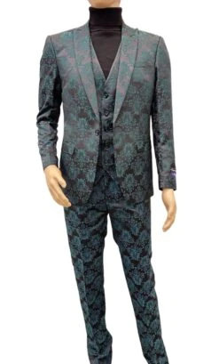 Paisley Suit - Black And Emerald Green Prom Suit - Slim Fit Stage Suit