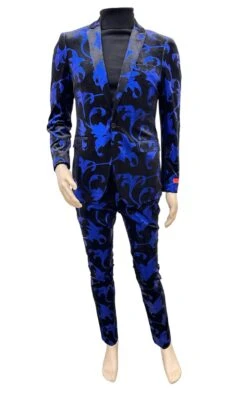 Paisley Suit - Black And Royal Prom Suit - Slim Fit Stage Suit