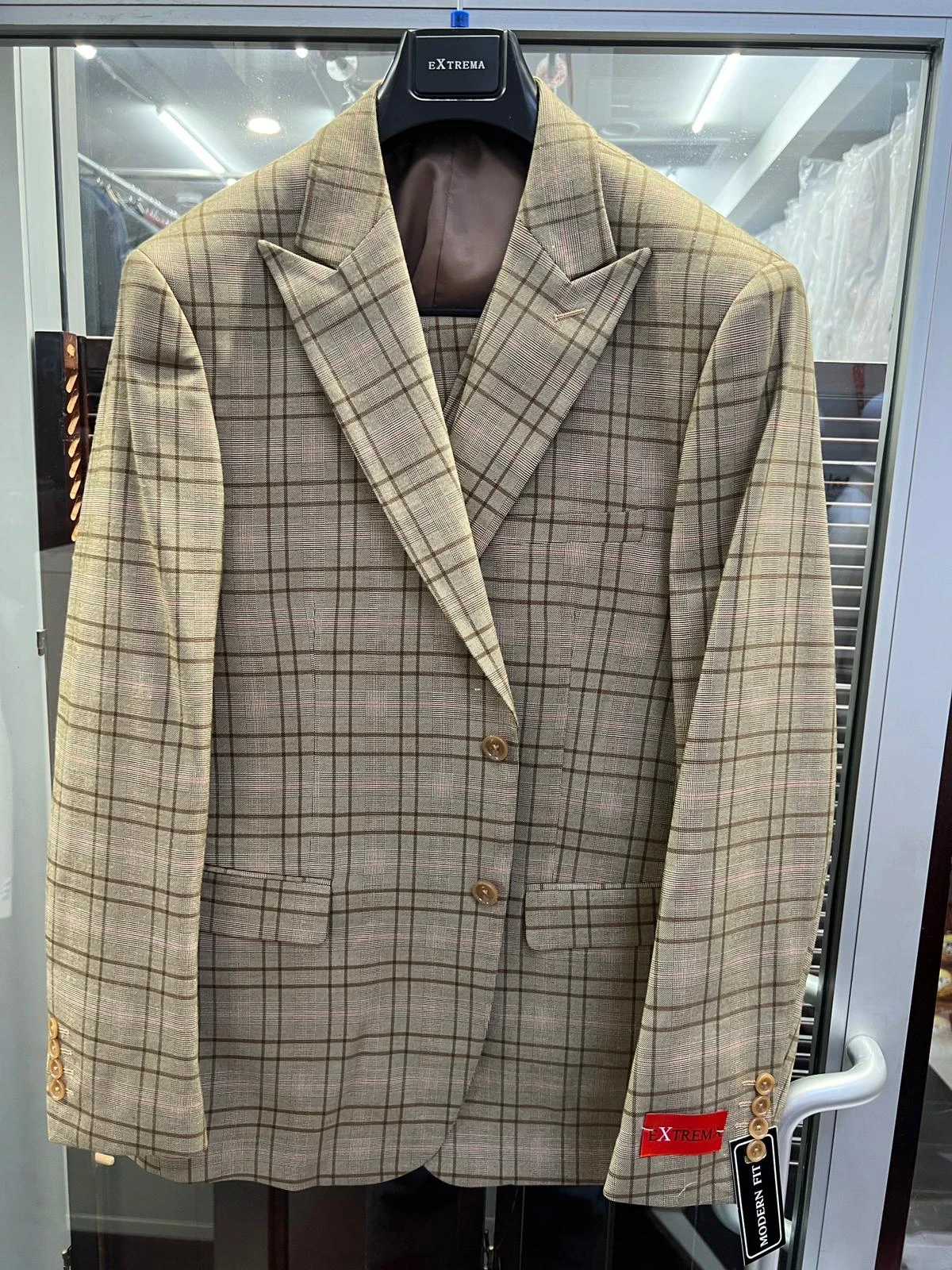 Men's Tan Plaid Blazer – Windowpane Checkered Taupe Colar With Conservative Burgunsih Pattern Mix Perfect For Business 6 Men's Tan Plaid Blazer – Windowpane Checkered Taupe Colar With Conservative Burgunsih Pattern Mix Perfect For Business - Image 6