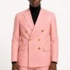 Mens Pink Double-Breasted Suit With Gold Buttons -Alberto Nardoni Shop Pink Double Breasted Suit with Gold Button