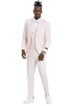 Men's One Button Double Breasted Vest Notch Lapel Prom And Wedding Pink Suit