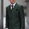 Mens Double Breasted Wool Suit Grey Plaid Regular Fit Hunter