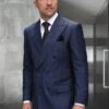 Mens Double Breasted Wool Suit Grey Plaid Regular Fit Sapphire