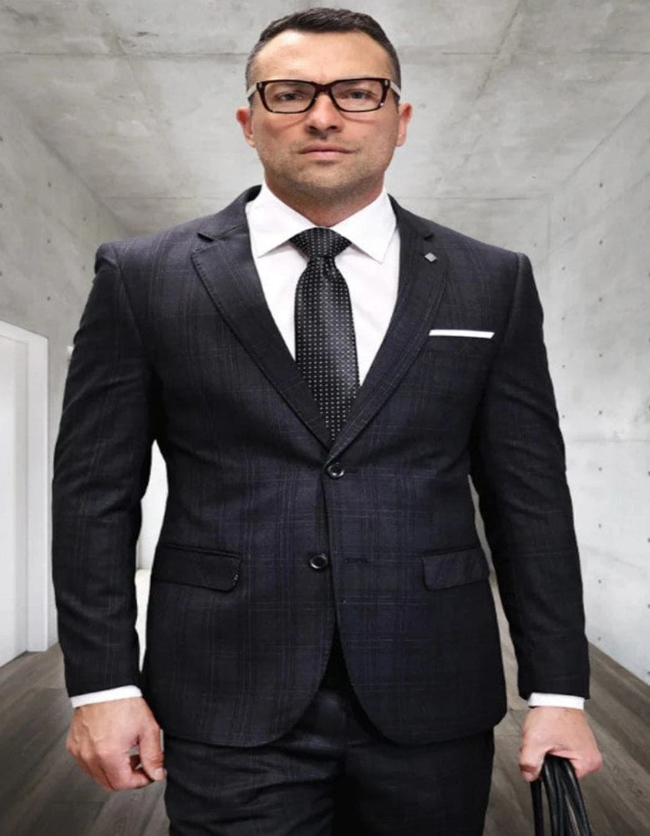 Mens 3 Piece 100 Percent Wool Suit - Affordable Italian Super 150's Fabric In Plaid Texture Fabric In Color Black - Online Special 1 Mens 3 Piece 100 Percent Wool Suit - Affordable Italian Super 150's Fabric In Plaid Texture Fabric In Color Black - Online Special