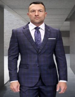 Mens 3 Piece 100 Percent Wool Suit - Affordable Italian Super 150's Fabric In Plaid Texture Fabric In Color Heather Charcoal - Online Special