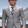 Mens 3 Piece 100 Percent Wool Suit - Affordable Italian Super 150's Fabric In Plaid Texture Fabric In Color Light Grey - Online Special