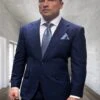 Mens 3 Piece 100 Percent Wool Suit - Affordable Italian Super 150's Fabric In Plaid Texture Fabric In Color Navy Blue - Online Special
