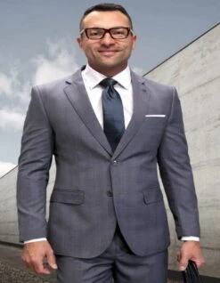Mens 3 Piece 100 Percent Wool Suit - Affordable Italian Super 150's Fabric In Plaid Texture Fabric In Color Oxford - Online Special