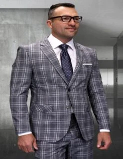 Mens 3 Piece 100 Percent Wool Suit - Affordable Italian Super 150's Fabric In Plaid Texture Fabric In Color Taupe - Online Special
