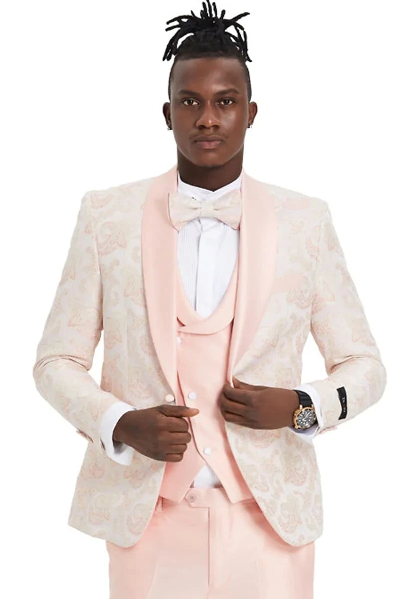 Mens One Button Vested Shawl Lapel Prom Tuxedo In Pink 1 Mens One Button Vested Shawl Lapel Prom Tuxedo In Pink