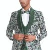 Mens One Button Vested Paisley Shawl Lapel Prom Tuxedo In Hunter Green -Alberto Nardoni Shop Prom Tuxedo in Hunter Green