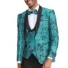 Mens Slim Fit One Button Vested Shawl Lapel Prom Tuxedo In Turquoise