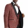 Mens One Button Vested Prom And Wedding Shawl Tuxedo In Red And Gold