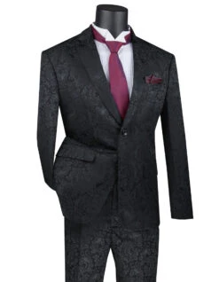 Mens 2 Button Slim Fit Paisley PromBlack Suit