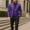 Men’s Purple Paisley Tuxedo Suit – 3 Piece Formal Set With Vest And Bow Tie