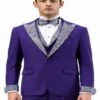 Purple Prom Tuxedo - Perfect Wedding Suit Vested Rhinestone Lapelled