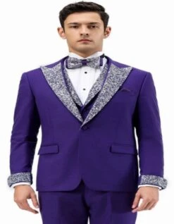 Purple Prom Tuxedo - Perfect Wedding Suit Vested Rhinestone Lapelled