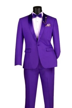 Purple Tuxedo Suit For Men – Stylish Two-Piece Prom And Wedding Suit With Matching Satin Lapel -Alberto Nardoni Shop Purple Stylish Two Pieces Prom
