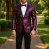 Men's Purple And White TwotonedPaisley Tuxedo Jacket With Black Satin Lapel – Formal Prom And Wedding Blazer -Alberto Nardoni Shop Purple Paisley Tuxedos
