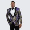 Gold Suit For Prom - Gold Blazer + Matching Pants + Purple And Gold Tuxedo Jacket With Fancy Pattern Shawl Lapel - Wedding - Prom