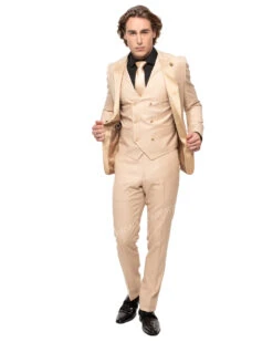 Giovanni Testi 1 Button Peak Lapel 3 Piece Tuxedo GT1PA+V-1501 Sand / Tan -Alberto Nardoni Shop RAJ 3771