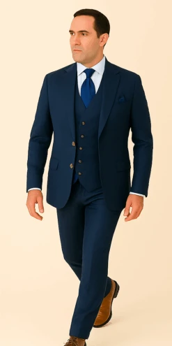 Rossi Man BOND RM1752 Slim Fit 3-Piece Navy Suit – 1-Button Peak Lapel, Double-Breasted Vest & Flat Front Pants -Alberto Nardoni Shop ROSSI MAN SLIM FIT 3 PIECE SUIT BOND RM1752 3