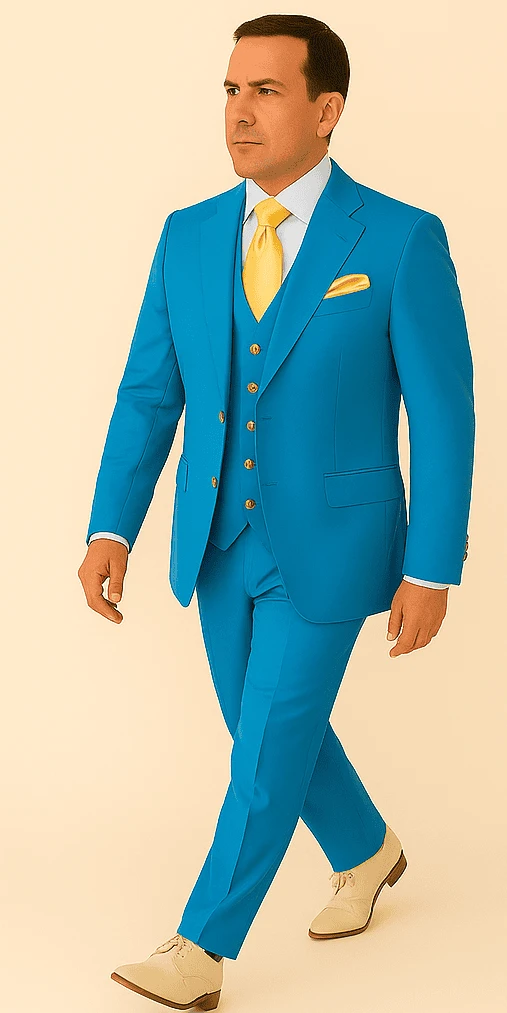 Rossi Man BOND RM1776 Slim Fit 3-Piece Suit – Tailored Turquoise Blue Suit For Formal Occasions 4 Rossi Man BOND RM1776 Slim Fit 3-Piece Suit – Tailored Turquoise Blue Suit For Formal Occasions - Image 4