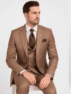Men’s Modern Formal Suit – Rossi Man Max Slim Fit 3-Piece In Solid Mocha | RM1172 -Alberto Nardoni Shop ROSSI MAN SLIM FIT 3 PIECE SUIT MAX RM1172 3