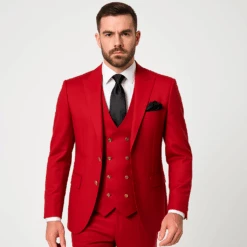 Rossi Man Max Slim Fit Formal Suit – 3-Piece Set In Bold Solid Red | RM1191 -Alberto Nardoni Shop ROSSI MAN SLIM FIT 3 PIECE SUIT MAX RM1191