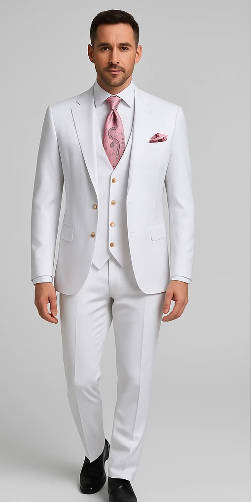 Rossi Man MAX RM1374 Slim Fit 3-Piece Suit – Elegant Solid White Formalwear For Men 5 Rossi Man MAX RM1374 Slim Fit 3-Piece Suit – Elegant Solid White Formalwear For Men - Image 5