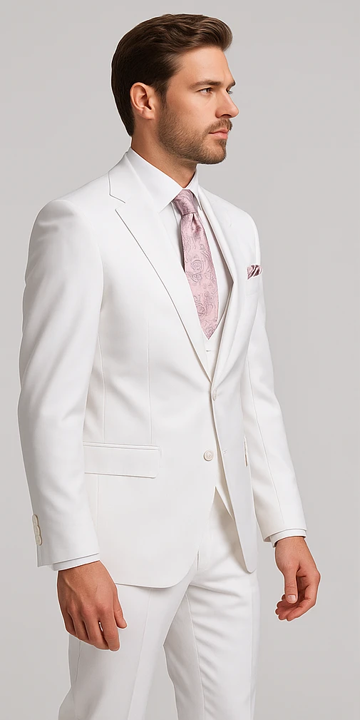 Rossi Man MAX RM1374 Slim Fit 3-Piece Suit – Elegant Solid White Formalwear For Men 3 Rossi Man MAX RM1374 Slim Fit 3-Piece Suit – Elegant Solid White Formalwear For Men - Image 3